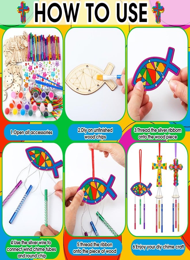Colingmill 30 Pack Easter Crafts Religious Cross Craft Christian Wind Chime Kit Make Your Own Wind Chimes Bulk DIY Coloring Wooden Crafts for Easter Lent Church Art Party Sunday School Vbs Favors - Image 4
